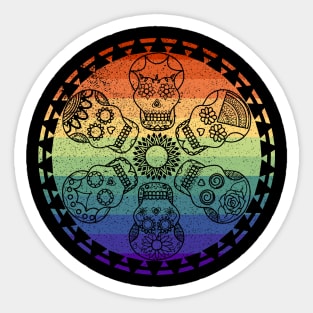 Vintage Distressed Aztec Gay Pride Sugar Skulls Sticker